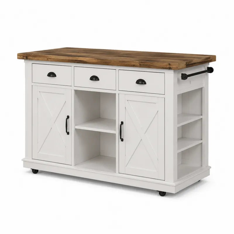 Kuchenna wyspa z blatem drewnianym 120 cm x 50 cm x 90