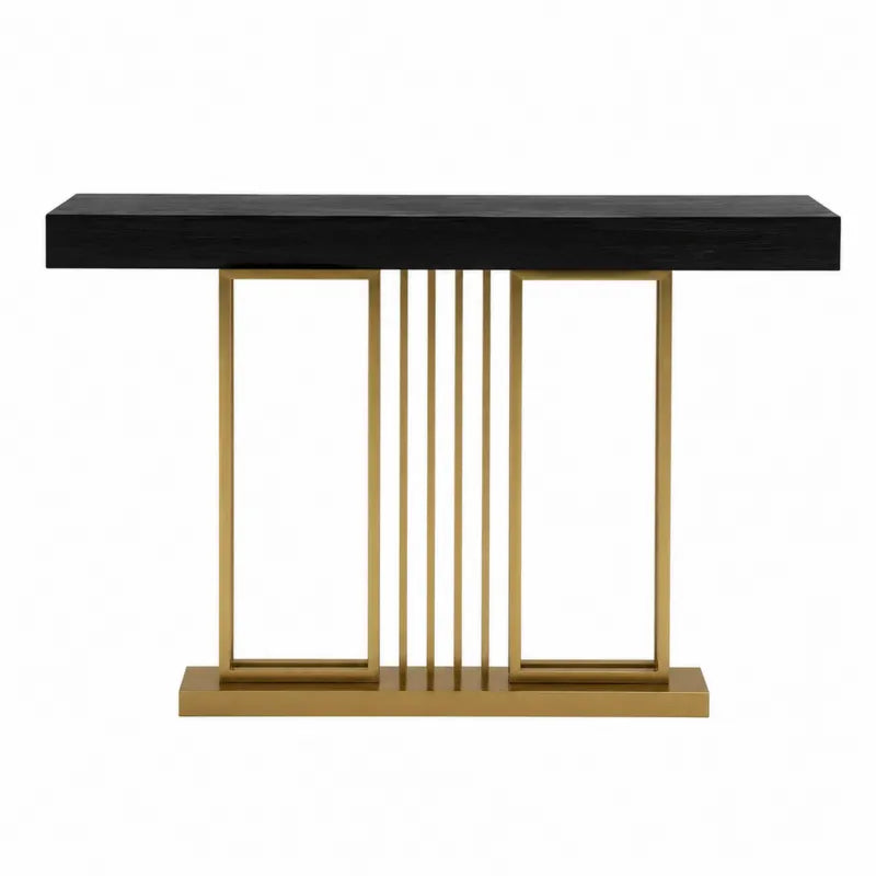 Konsola z drewna i metalu czarno-z?ota 120x30x80