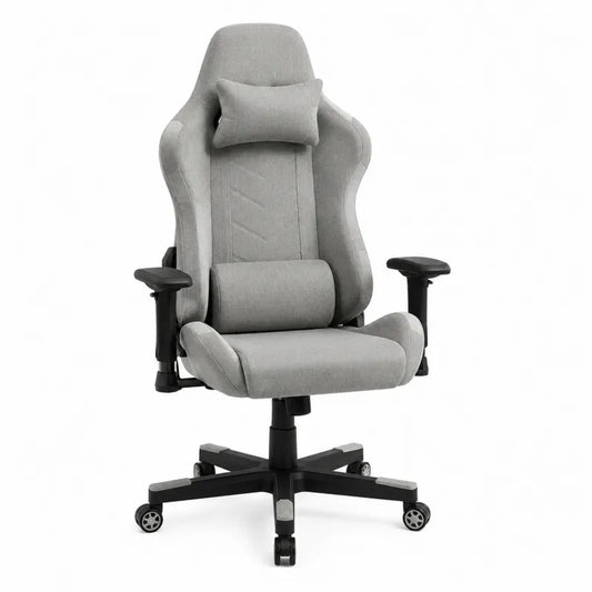 Krzes?o gamingowe ergonomiczne szare z tkaniny poliestrowej, regulowany zag?¨®wek i