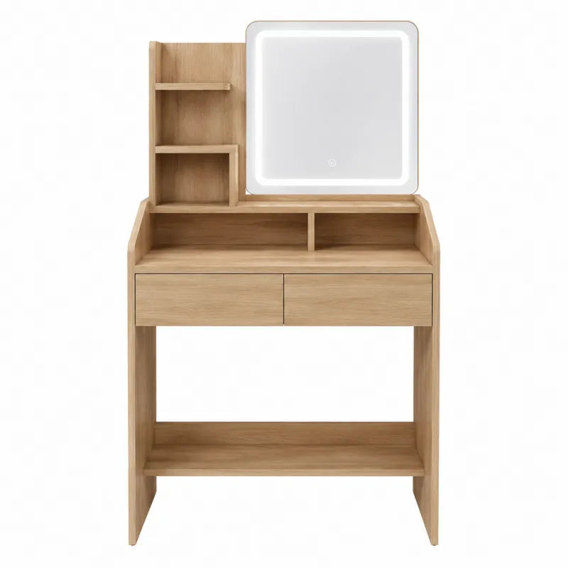 Toaletka drewniana z lustrem LED 100x40x140