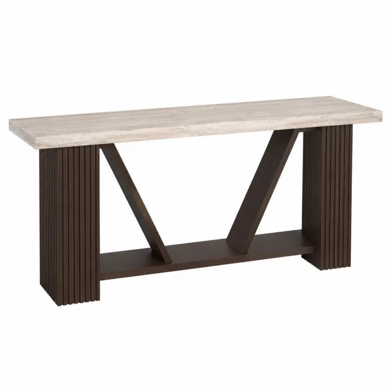 Konsola drewniana z trawertynowym blatem 120x40x75 cm