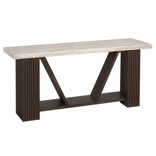 Konsola drewniana z trawertynowym blatem 120x40x75 cm
