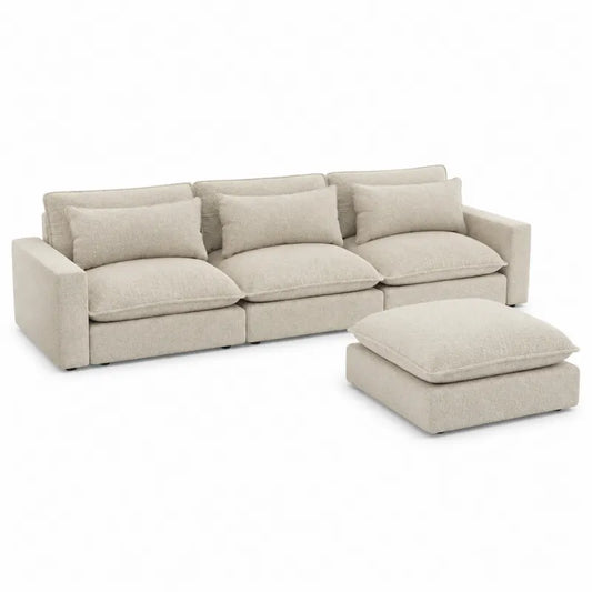 Sofa modu?owa 3-osobowa z puf?, tkanina poliestrowa,